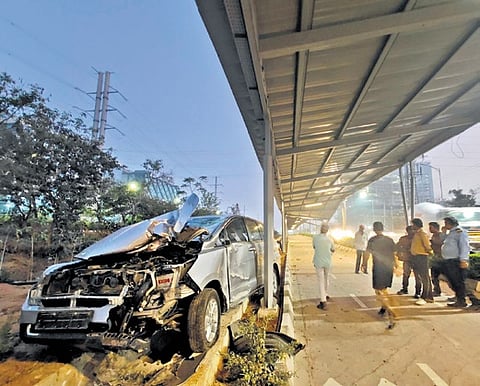 Hyderabad: Car crashes into solar roof cycle track on ORR, none hurt