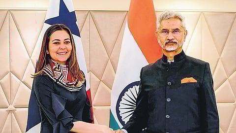 External Affairs Minister S Jaishankar with Minister of Foreign Affairs of the Republic of Panama, Janaina Tewaney, during a meeting on Thursday.