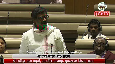 Arrested JMM leader and former Chief Minister Hemant Soren during the trust vote session in the Jharkhand Assembly on Feb 5, 2024.