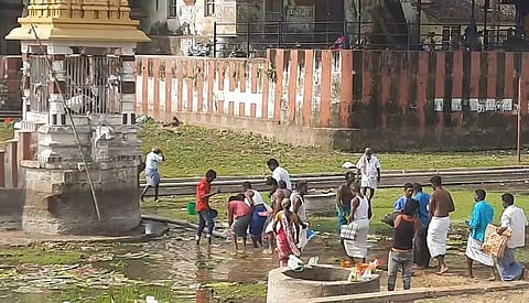 Kaveri Thula Kattam in Mayiladuthurai was filled with ankle-deep water on
Saturday