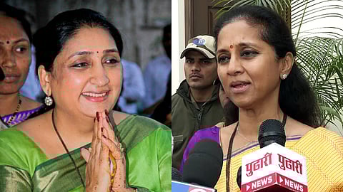 Sunetra Pawar (L), the wife of Maharashtra Deputy CM Sharad Pawar and Baramati MP Supriya Sule (R), the daughter of Sharad Pawar.