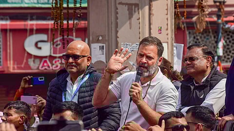 Congress leader Rahul Gandhi with party leader Ajai Rai during the Bharat Jodo Nyay Yatra in Varanasi, Saturday, Feb. 17, 2024.