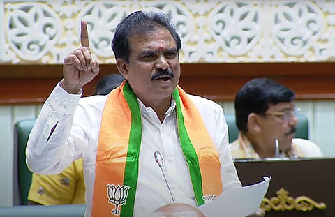 BJP MLA Payal Shankar speaks in Assembly during the Second Session of the Third Telangana Legislative Assembly in Hyderabad.
