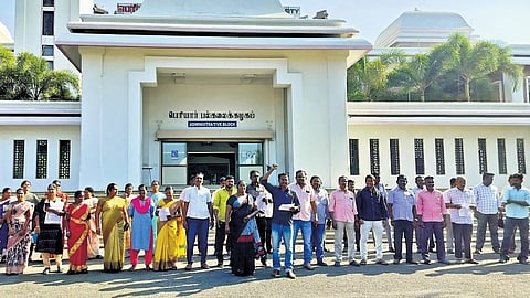 Periyar University staff protested on the campus demanding Thangavelu’s suspension as per the higher education department order, in Salem. Image used for representative purposes only