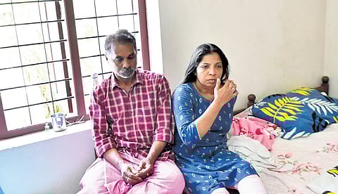 Sidharthan’s parents at their house at Hospital Junction, Nedumangad | express