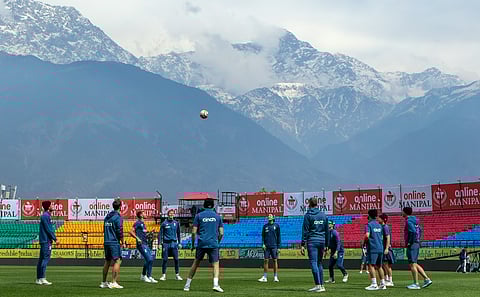 England players during a training session in Dharamsala on Wednesday.