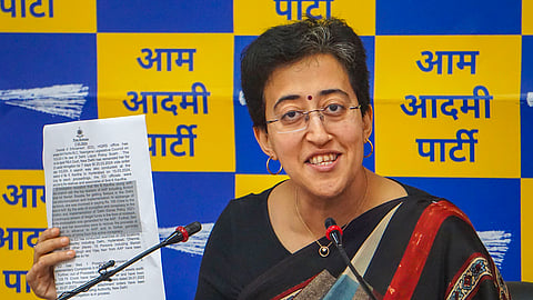 Delhi Minister and AAP leader Atishi addresses a press conference, in New Delhi, Tuesday, March 19, 2024.