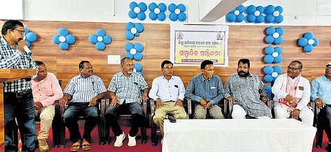 Members of Adivasi Kalyan Sangha at the press meet on Saturday