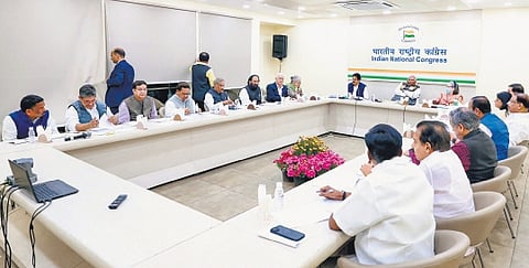 Irrigation Minister Uttam Kumar Reddy at the Congress Central Election Committee meeting at the AICC Headquarters in New Delhi on Thursday