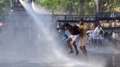 The Police resorted to using water cannons against the Youth Congress activists in front of Raj Bhavan on Tuesday, who protested against the BJP government implementing Citizenship Amendment Act .