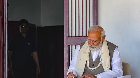 Prime Minister Narendra Modi at Sabarmati Ashram, in Ahmedabad.