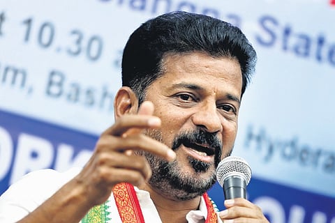 Chief Minister A Revanth Reddy addresses the ‘Meet-the-Press’ programme at Basheerbagh Press Club in Hyderabad
