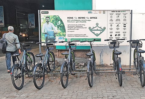 Kochi Metro’s Mybyk cycles at Kaloor station | A Sanesh
