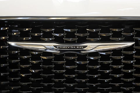 This is the front grill of a 2020 Chrysler 300 on display at the 2020 Pittsburgh International Auto Show Thursday, Feb.13, 2020 in Pittsburgh. 