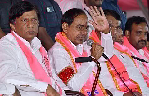 BRS Chief KCR during the public meeting In Karimnagar.
