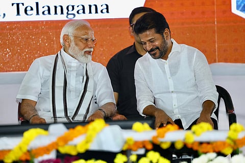 Chief Minister A Revanth Reddy extends a warm reception 
to Prime Minister Narendra Modi in Adilabad on Monday
