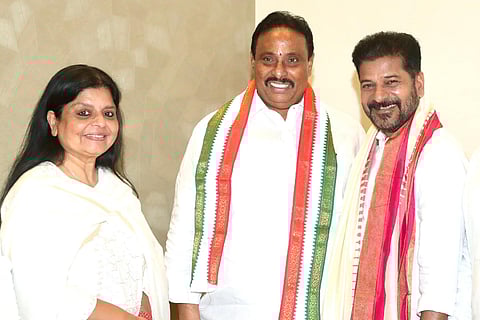 Khairatabad BRS MLA Danam Nagendar joined Congress in the presence of Chief Minister Revanth Reddy and Telangana AICC in-charge DeepaDas Munsi