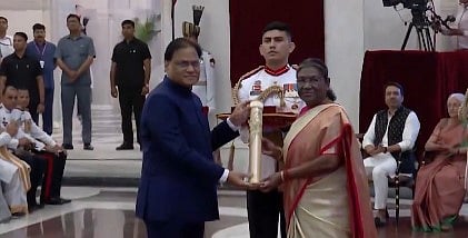 PV Prabhakar Rao, son of former PM PV Narasimha Rao, receives Bharat Ratna conferred to his father.