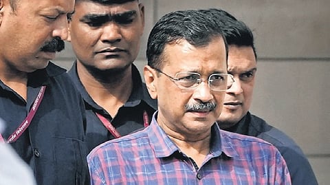 Arvind Kejriwal comes out of a Delhi court after his production in the excise policy scam on Thursday, March 28, 2024. 