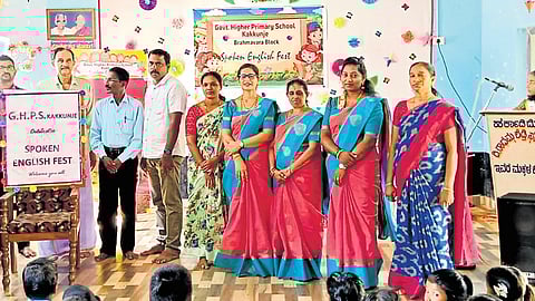 Teachers and students celebrate the ‘English Fest’ at a school in the Udupi district.