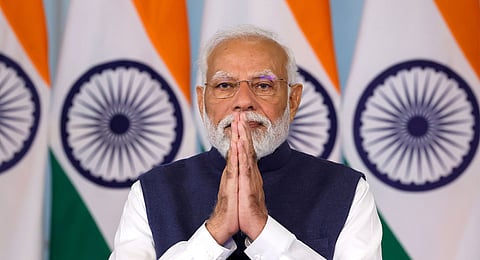 Prime Minister Narendra Modi virtually attends the 'Viksit Bharat, Viksit Madhya Pradesh' programme, on Thursday, Feb. 29, 2024. 