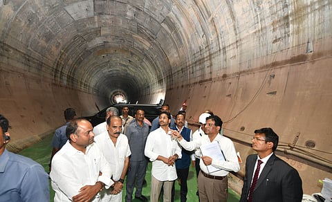 CM YS Jagan Mohan Reddy during the inauguration of phase-II tunnels of Veligonda project in Prakasam district on Wednesday. 