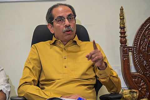 Shiv Sena (UBT) chief Uddhav Thackeray addresses a press conference in Mumbai 