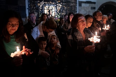 People take part in a pro-life march in Zagreb, Croatia, Friday, March 15, 2024. Scores of religious and neo-conservative groups in recent years have been building up pressure in the staunchly Catholic country, trying to force a ban on abortions.