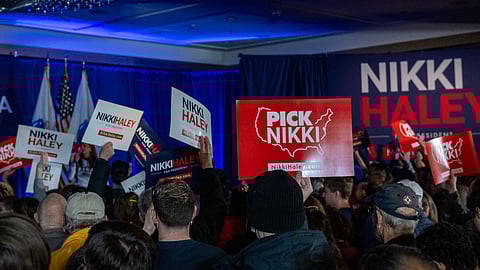 People cheer for US Republican presidential hopeful and former UN Ambassador Nikki Haley during a campaign rally in Needham, Massachusetts, on March 2, 2024.