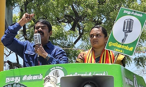NTK chief coordinator Seeman campaigning for his party's Thoothukudi candidate, J Rowena Ruth Jane.