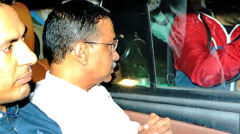 Delhi Chief Minister Arvind Kejriwal being taken to the Enforcement Directorate office in an excise policy-linked money laundering case, in New Delhi, Thursday, March 21, 2024.