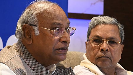 AICC President Mallikarjuna Kharge with Karnataka Chief Minister Siddaramaiah. 