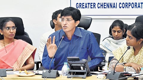 District Election Officer J Radhakrishnan speaking at a meeting held at Ripon Building  on Monday