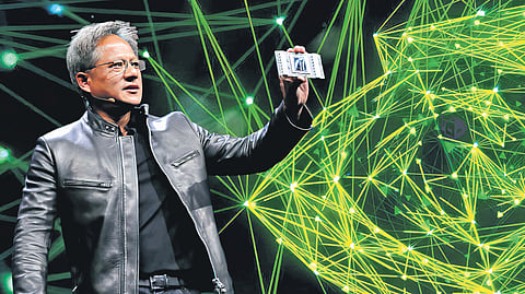 Nvidia CEO
Jensen Huang delivers a keynote address during the Nvidia GTC Artificial Intelligence Conference at SAP Center in San Jose, California