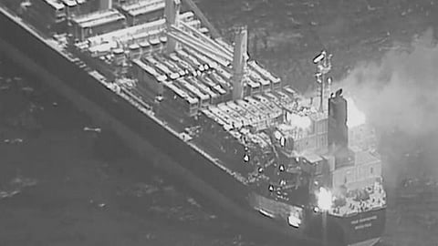 The attack on Saturday happened some 225 kilometers (140 miles) southeast of Aden in a stretch of the Gulf of Aden that has seen numerous Houthi attacks previously.