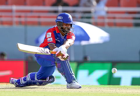 Delhi Capitals' skipper Rishabh Pant plays a shot during their match against Punjab Kings in the Indian Premier League (IPL) 2024, at Maharaja Yadavindra Singh International Cricket Stadium, Mullanpur, in Chandigarh on Saturday.