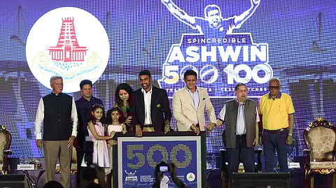 Ashwin's father Ravichandran, his wife Prithi and his daughters were present at the Chepauk to watch him being honoured. 