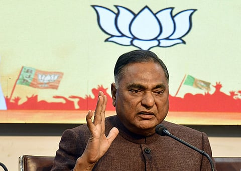 Leader of Opposition in Delhi Assembly Ramvir Singh Bidhuri with BJP MLA addresses a press conference a day after the Delhi High Court set aside their