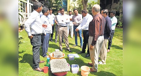 Re Sustainability Pvt Ltd holds a demonstation; (below) pavement cross section