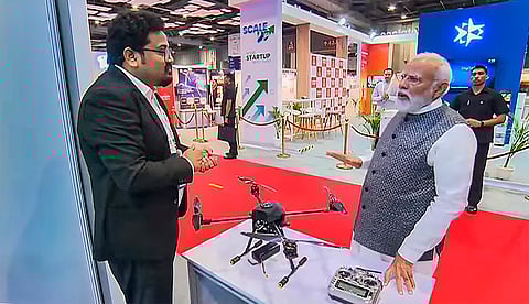 Prime Minister Narendra Modi visits a stall during the inauguration of Start-up Mahakumbh at the Bharat Mandapam, in New Delhi, Wednesday, March 20, 2024. 