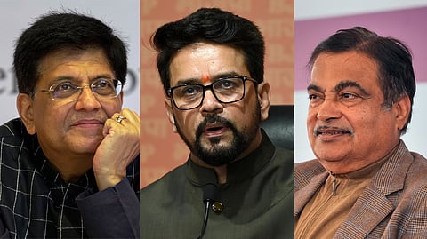 Piyush Goyal, Anurag Singh Thakur and Nitin Gadkari.