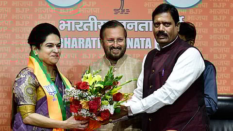 Congress leader Padmaja Venugopal, daughter of Congress veteran and former Kerala Chief Minister K Karunakaran, joins the Bharatiya Janata Party in Delhi on Thursday.