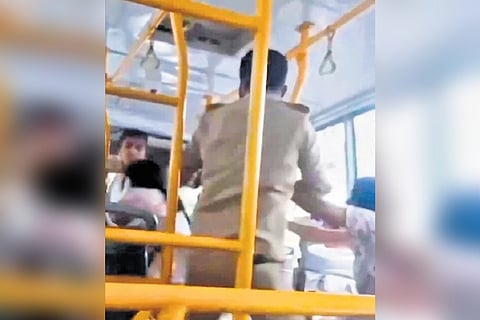 A video grab of the altercation between the conductor and woman passenger