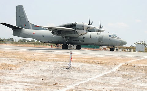 AN 32 aircraft landing on Emergency Landing Runway on NH-16 in Bapatla