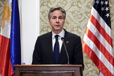 US Secretary of State Antony Blinken speaks during a joint press conference with Philippines' Secretary of Foreign Affairs Enrique Manalo in Manila on March 19, 2024.
