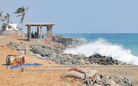 Waves crash on the Pozhiyoor coast in Thiruvananthapuram. Incessant coastal erosion has wreaked havoc on the border village.
