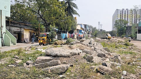 TNUHDB tenement reconstruction in MGR Nagar in Vyasarpadi is yet to kick off even three years after the residents were vacated 