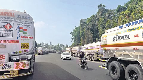 Tanker lorries parked illegally on Seaport-Airport road, Kakkanad