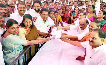 DMK leader Kanimozhi  submit her application at the party headquarters for the upcoming Lok sabha elections.