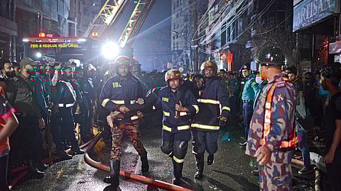 At least 46 people were killed and dozens injured after a fire blazed through a seven-storey building in an upscale neighbourhood in the Bangladeshi capital of Dhaka.